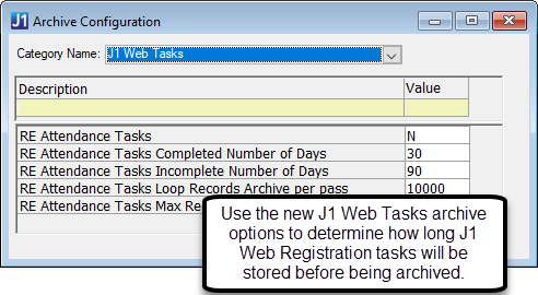 Archive Configuration window.