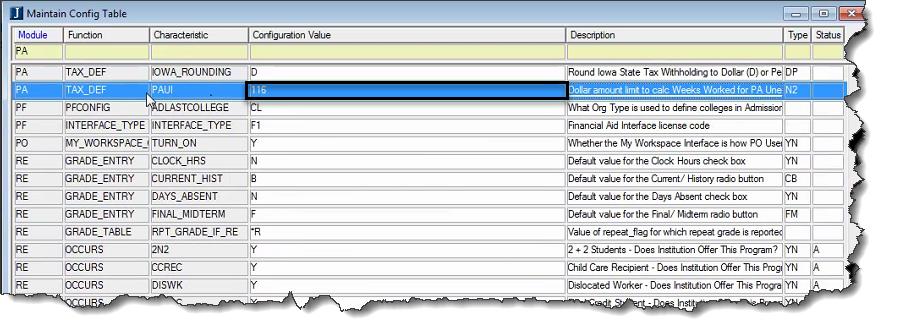 Maintain Config Table TAX_DEF value for Pennsylvania.